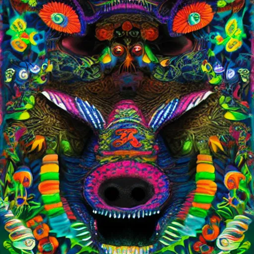 Image similar to Alebrijes” 3-D 8k , digital art, Mexican folk art, cute single animal, solid black background, Hyperdetailed, Martin Sandiego, Julia Fuentes, Adi Granov