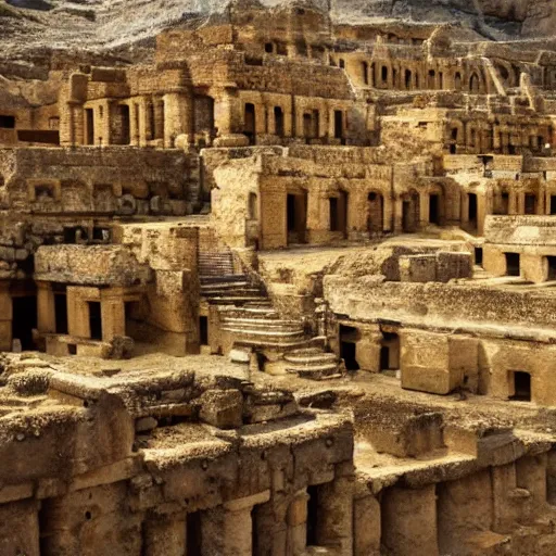 Prompt: a photo of an ancient city made of gold hidden underground