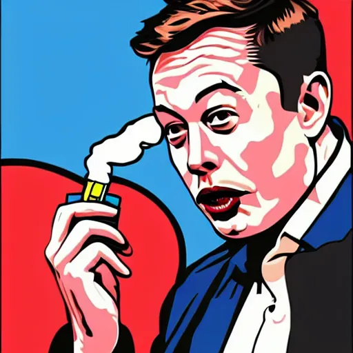 Image similar to Elon Musk smoking, pop art
