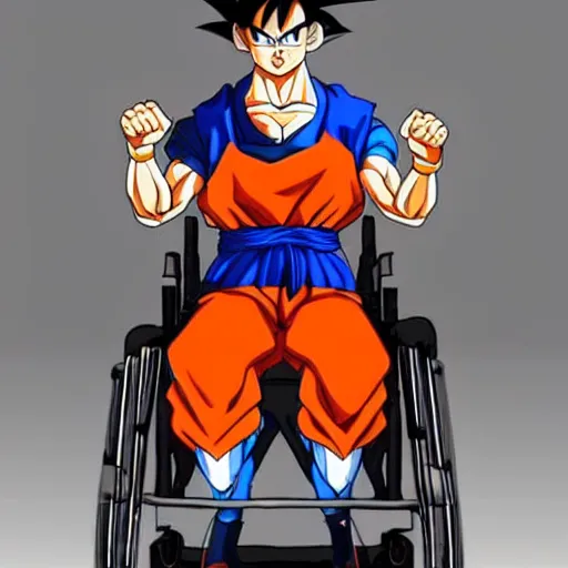 Image similar to goku in a wheel chair power over 9000 disabled