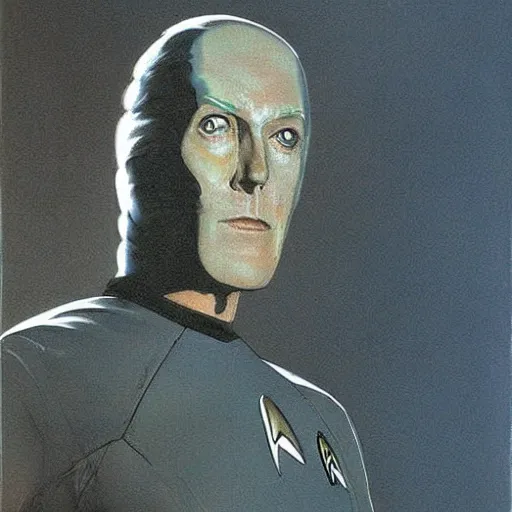 Prompt: data from star trek the next generation series. realistic concept art painting,