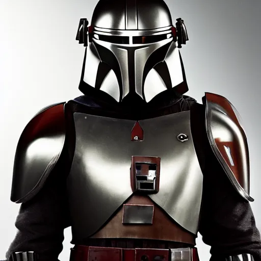 Image similar to photo of rowan atkinson in mandalorian armor, high res, realistic, star wars, high detail