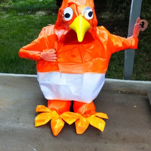 Image similar to chicken dressed as an inmate