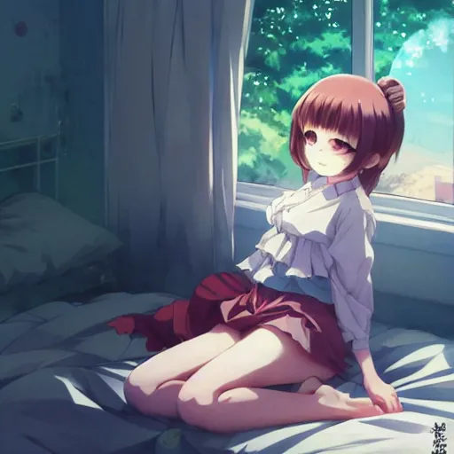 Image similar to a cute anime girl sleeping!!! in a messy room, wlop, ilya kuvshinov, artgerm, krenz cushart, greg rutkowski, hiroaki samura, range murata, james jean, katsuhiro otomo, erik jones, serov, surikov, vasnetsov, repin, kramskoi 4 k