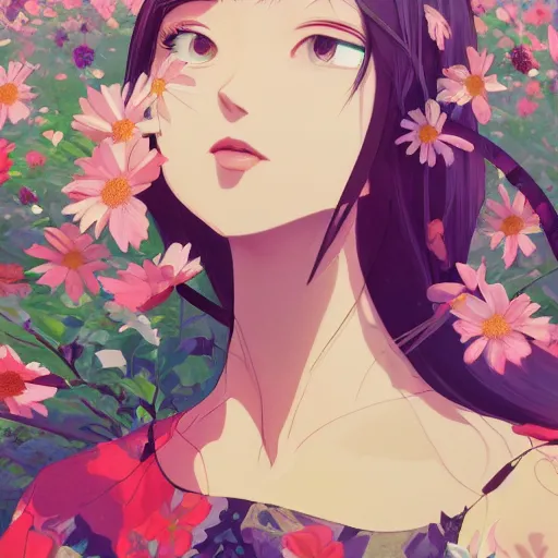 Prompt: portrait of Anya joy Taylor, field of flowers background, rich vivid colors, ambient lighting, dynamic lighting, 4k, HQ, official media, anime key visual, makoto shinkai, ilya kuvshinov, lois van baarle, rossdraws, detailed, trending on artstation