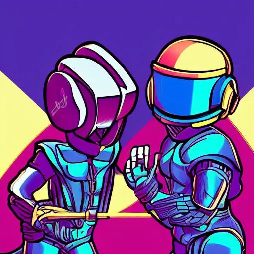 Image similar to shovel knight as daft punk, Aaron Campbell behance, synthwave background,4k, colorful, digital art