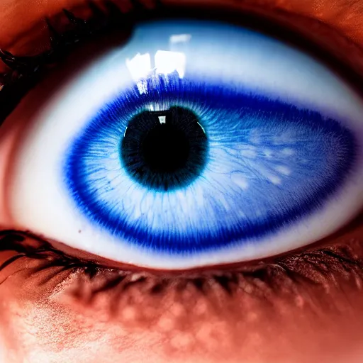 Prompt: A close up shot of a crying eye, blue iris, realistic 4k ultra hd