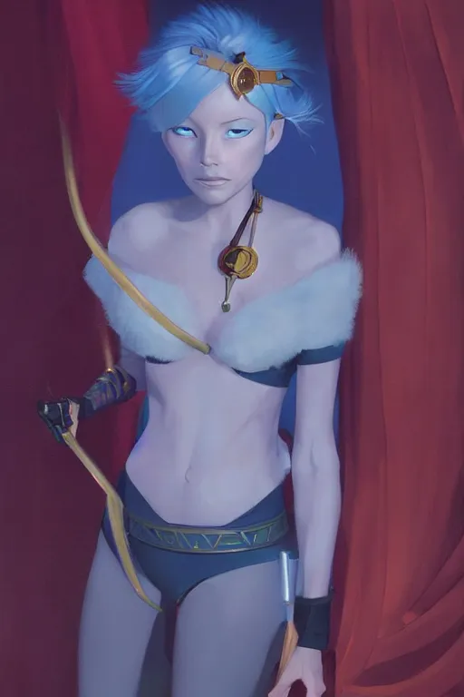 Prompt: very beautiful oil painting of princess kida as aeon flux by peter chung + loish + rembrandt + anne leibovitz + craig mullins + margaret keane, detailed,