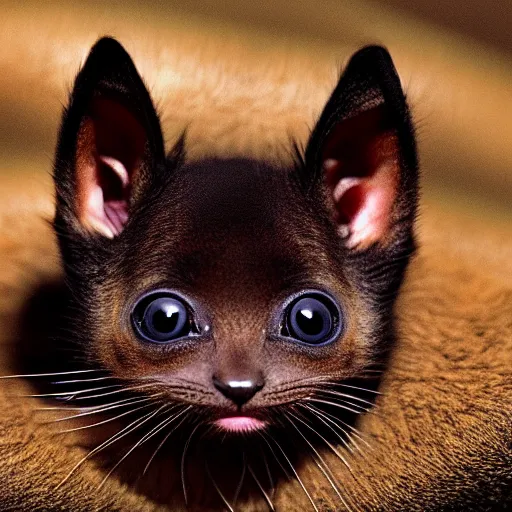 Image similar to bat kitten hybrid, bold natural colors, national geographic photography, masterpiece, full shot