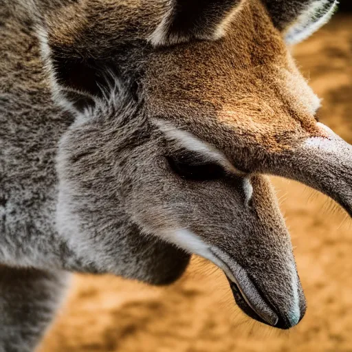 Image similar to a close up photograph of anthropomorphic samurai Kangaroo, Jungle Background, 40mm lens, focused