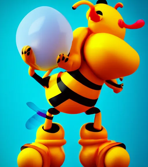 Image similar to a sculpture of cartoon bee by jeff koons ray tracing, octane redner brilliantly coloured, trending on artstation, unreal engine, hdr, polished