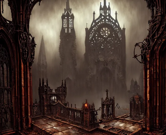 Image similar to steam necropolis, memento mori, gothic, neo - gothic, art nouveau, hyperdetailed copper patina medieval icon, stefan morrell, philippe druillet, ralph mcquarrie, concept art, steampunk, unreal engine, detailed intricate environment, octane render, moody atmospherics, volumetric lighting, ultrasharp, ominous, otherworldly