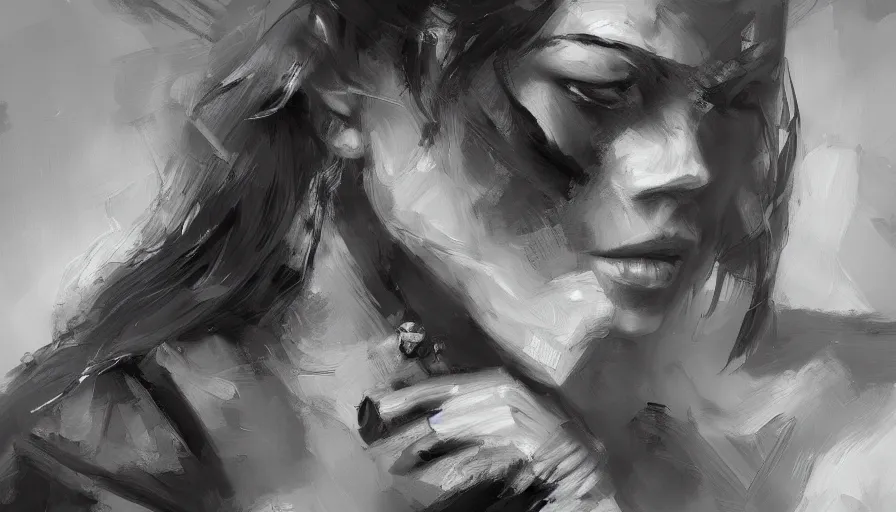 Image similar to enviroment thumbnail black and white, cgsociety, oil painting by jama jurabaev, extremely detailed, brush hard, artstation, high quality, brush stroke