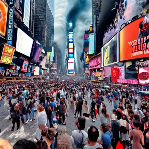 Prompt: giant mushroom cloud as nuclear war devastates Times Square NYC with crowds of people melting on the street 8k hyperdetailed photorealism