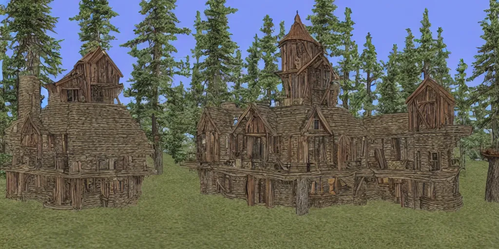 Image similar to large residence in pacific northwest, style of telvanni wizard's mushroom tower