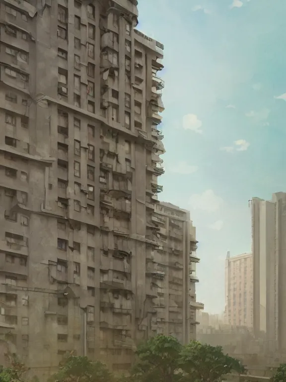 Image similar to a highly detailed matte painting of soviet apartment building by studio ghibli, makoto shinkai, by artgerm, by wlop, by greg rutkowski, volumetric lighting, octane render, 4 k resolution, trending on artstation, masterpiece