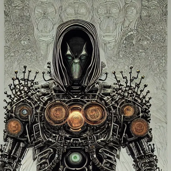 Image similar to symmetric frame of dr doom from Prometheus movie, from doctor strange by beksinski, cyborg dr doom mecha by guo pei and alexander mcqueen metal couture editorial, eldritch epic monumental wallpaper by beksinski by Yuko Shimizu