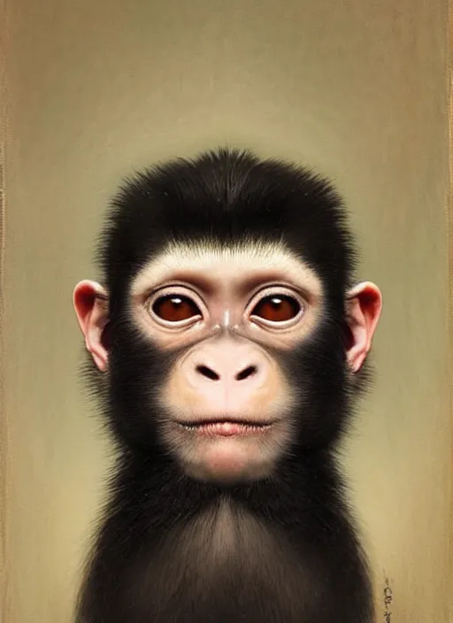 Image similar to an unnerving portrait of a marmoset monkey with pitch black eyes and short blond hair, art tom bagshaw