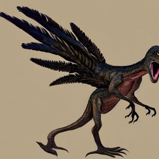 Prompt: a photograph of a velociraptor with feathers