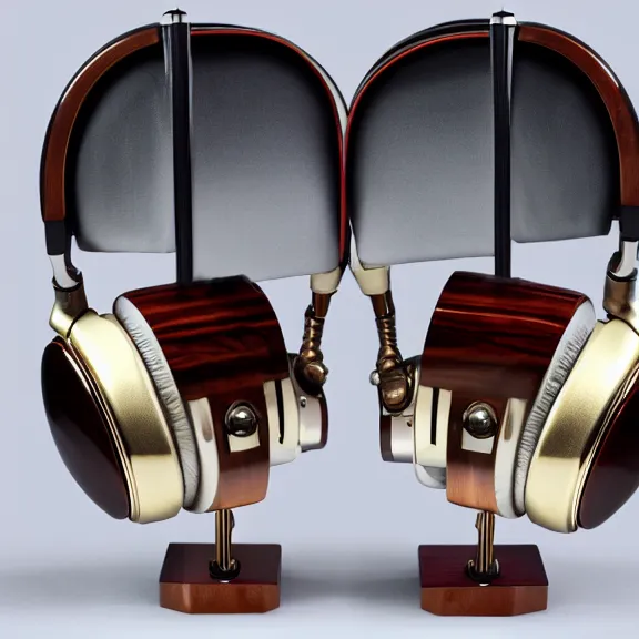 Image similar to masterpiece photo of beautiful crafted retro bismuth metal headphones, bismuth metal, bismuth cups, leather padding, displayed on mahogany desk, modernist headphones, bismuth headphones beautiful well designed, hyperrealistic, audiophile, intricate hyper detail, extreme high quality, photographic, meze audio, sennheiser, hifiman, artstation