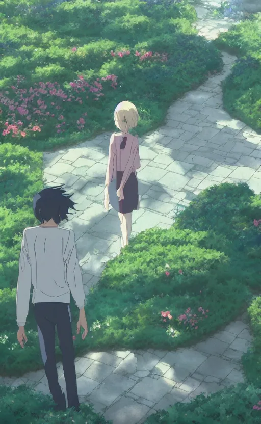 Prompt: rose garden by makoto shinkai, no people