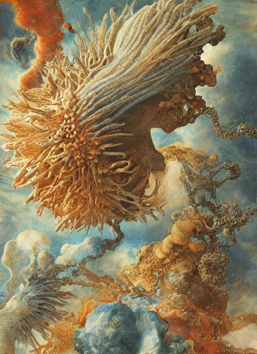 Prompt: abiogenesis, by ernst haeckel and agostino arrivabene and robert hooke and joaquin sorolla, rule of thirds, antediluvian, vivid colours, atmospheric, digital painting, artstation, concept art, smooth, soft focus, negative space, illustration, digital painting