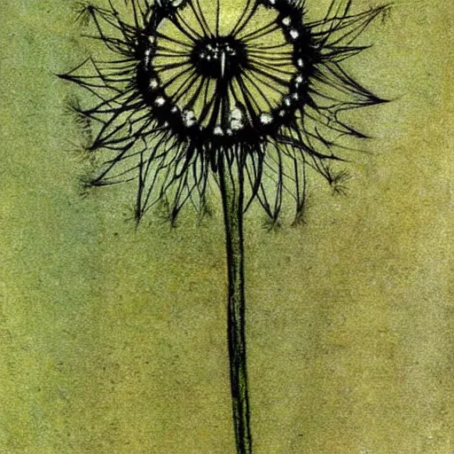 Image similar to a beautiful fairytale painting of a dandelion seed that is also a fairy. the dandelion seed is the body of the fairy. beautiful clear painting by arthur rackham