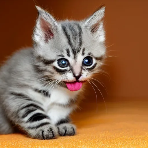 Prompt: a kitten sticking its tongue out