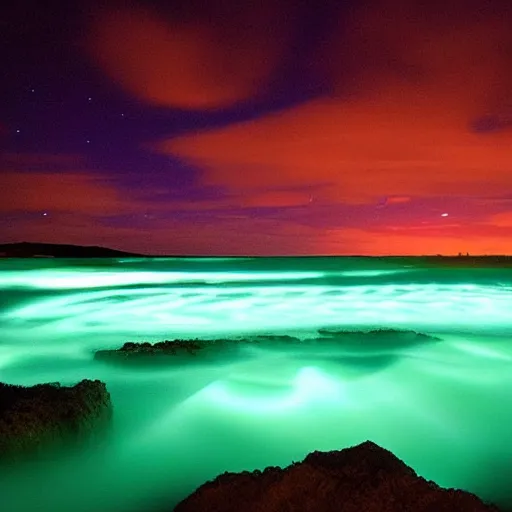 Image similar to bioluminescent waves, night time