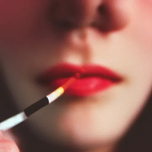 Image similar to Professional close-up photo of female mouth with a cigarette, retro, kodak film photo