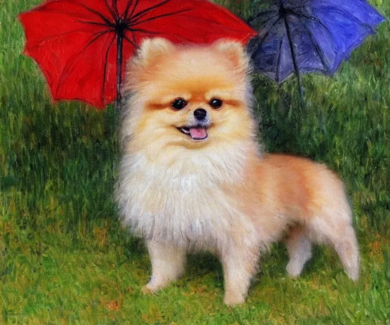 Image similar to pomeranian, cute, monet, oil painting