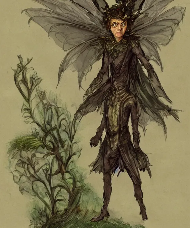 Prompt: rowan atkinson as a fairy faerie, fantasy concept art by J.Dickenson