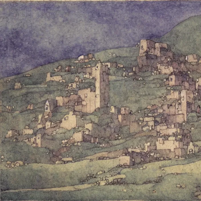 Image similar to a building in a landscape, by edmund dulac