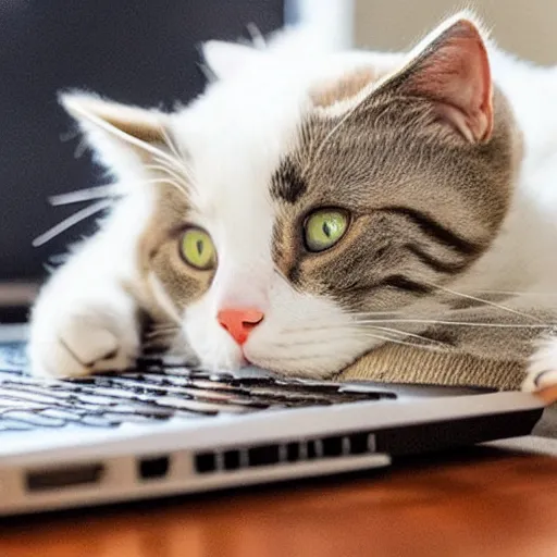 Prompt: cat is working on computer