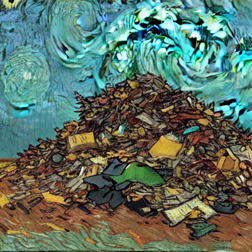 Image similar to pile of garbage, art by van gogh