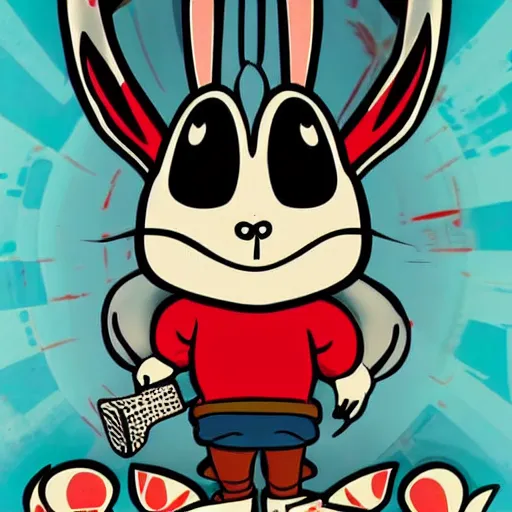 Image similar to magic mushroom, bugs bunny, nendroid, butcher billy style