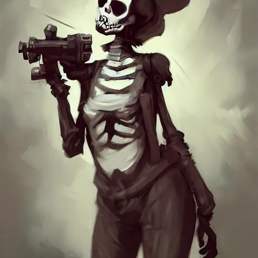 Image similar to portrait of a very cute undead skeleton girl in team fortress 2 style, tragic, elegant, fantasy, hd shot, digital portrait, beautiful, artstation, comic style, by artgerm, guy denning, jakub rozalski, magali villeneuve and charlie bowater