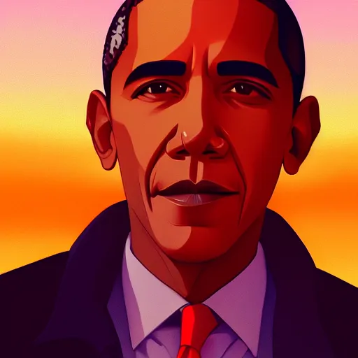 Image similar to portrait of barack obama, sunset background, rich vivid colors, ambient lighting, dynamic lighting, 4k, official media, anime key visual, makoto shinkai, ilya kuvshinov, lois van baarle, rossdraws, detailed, trending on artstation