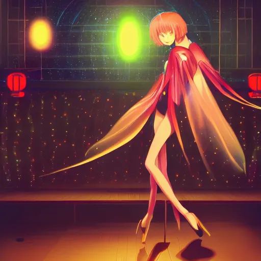 Image similar to portrait of a slow dancer in an empty disco club, anime fantasy illustration by tomoyuki yamasaki, kyoto studio, madhouse, ufotable, trending on artstation