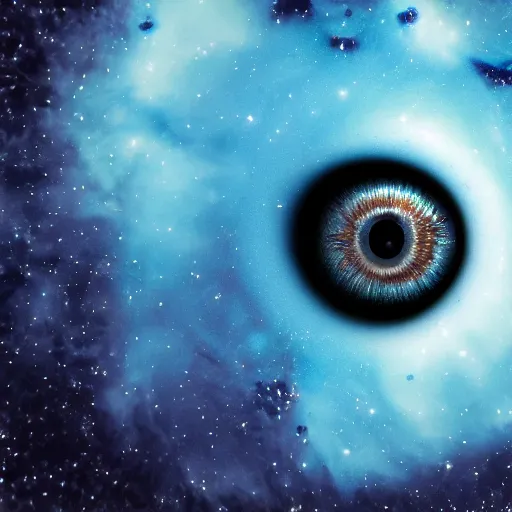 Image similar to blue baby eye with galaxy exploding inside it, 4 k