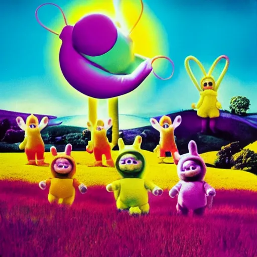 Image similar to Teletubbies Tame Impala album cover art