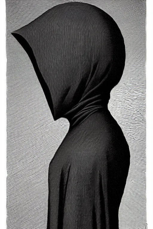 Prompt: a vibrant ultraclear sideview waist up portrait of mysterious satan wearing black cape hoodie by rene magritte and laurie greasley, etching by gustave dore, colorful flat surreal, ethereal, intricate, sharp focus, illustration, highly detailed, digital painting, concept art, masterpiece