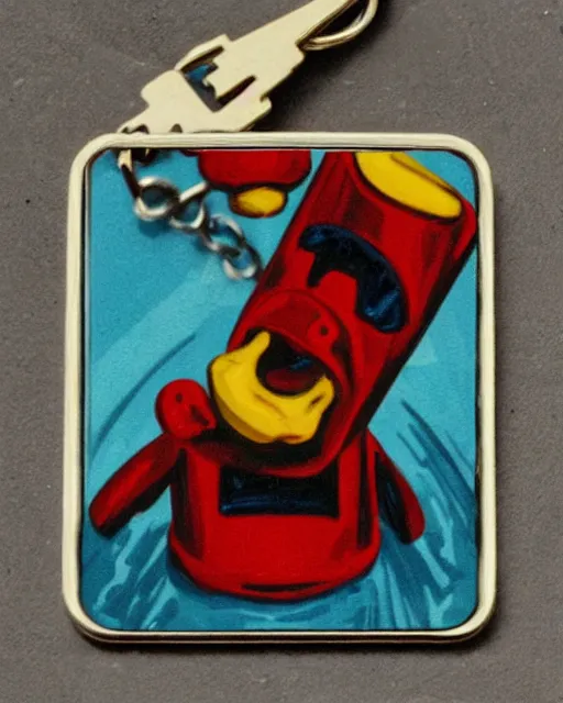 Image similar to keychain of artist screaming at robot, ebay listing, product picture, new, thumbnail