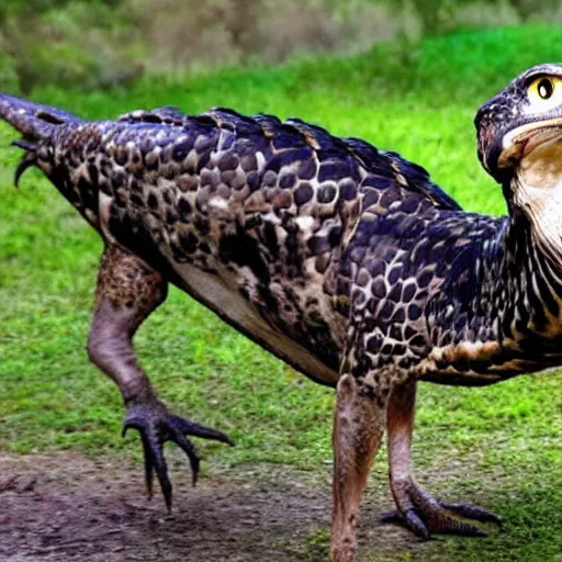 Image similar to hawk and crocodile morphed together, half crocodile, half hawk, real picture taken in zoo