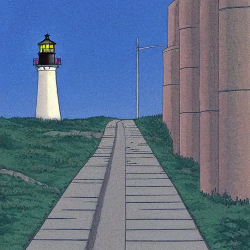 Prompt: A road leading to the lighthouse,dusk, by studio Ghibli, artstaion