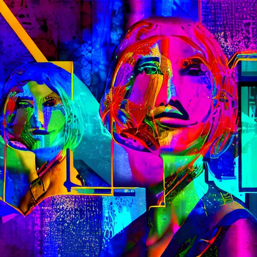 Image similar to overlayed digital media, triple exposure, vivid colours, digital collage