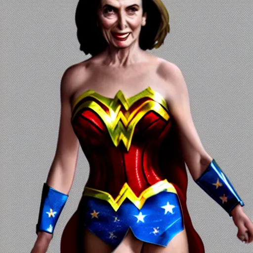 Prompt: Nancy Pelosi as Wonder Woman, digital art, cgsociety, artstation, trending, masterpiece