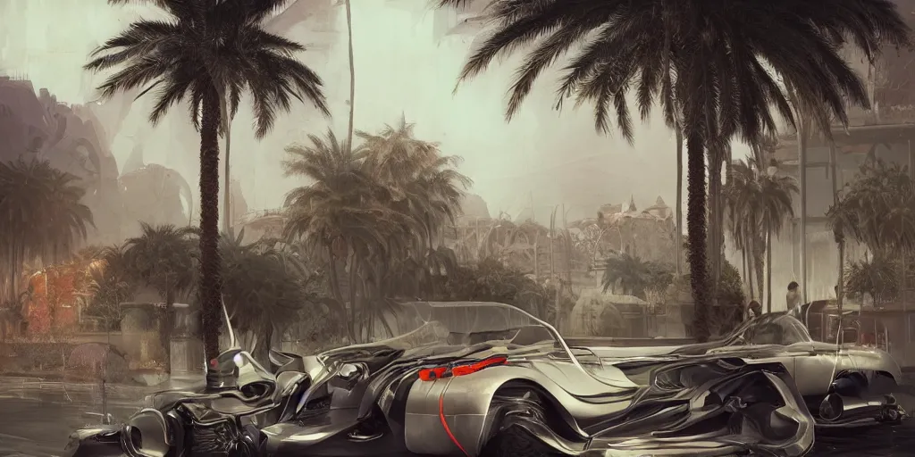 Image similar to Futuristic Marrakech, palm trees , flaying cars ,WLOP, James Jean, tom bagshaw, rococo, trending on artstation, fantasy, intricate, elegant, highly detailed, digital painting, concept art, smooth, illustration, cinematic lighting, hyper realism, octane render, 8k, hyper detailed.