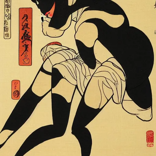 Image similar to cat woman sneak ukiyo - e style,