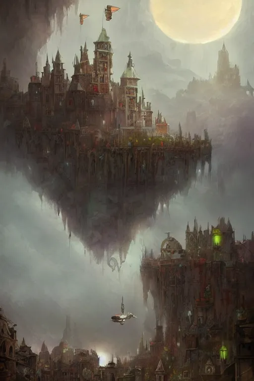 Image similar to a painting of a city castle floating in the air, flying island, levitating citadel, a matte painting by marc simonetti, deviantart, fantasy art, lush world above an apocalypse landscape, matte painting, apocalypse utopia art